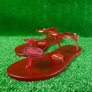 Katy Perry Red The Geli Flat Women's Size 8 Smiley Face Sandals